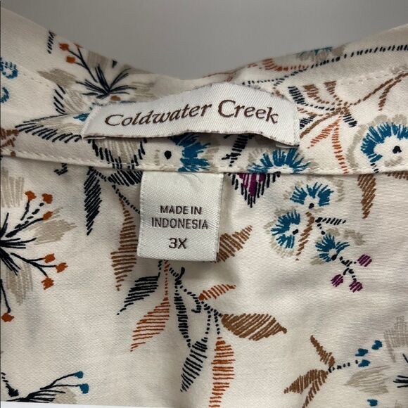 Coldwater Creek Cream Floral Button Down Shirt - Picture 2 of 5